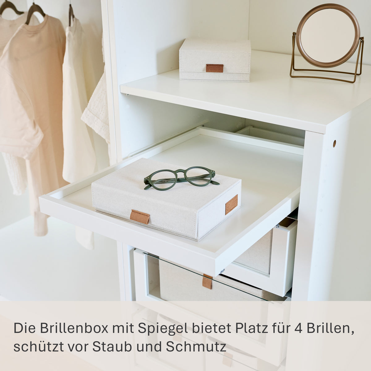 Brillenbox mit Spiegel, 4 Fächer – PREMIUM NATUR