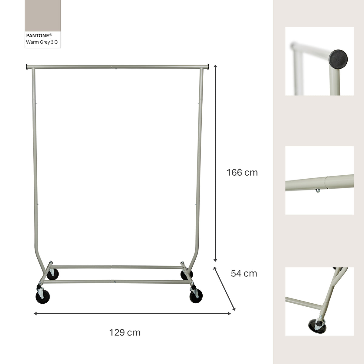 Rollbarer Kleiderständer mit Rollen, 129 x 54,5 x 166 cm