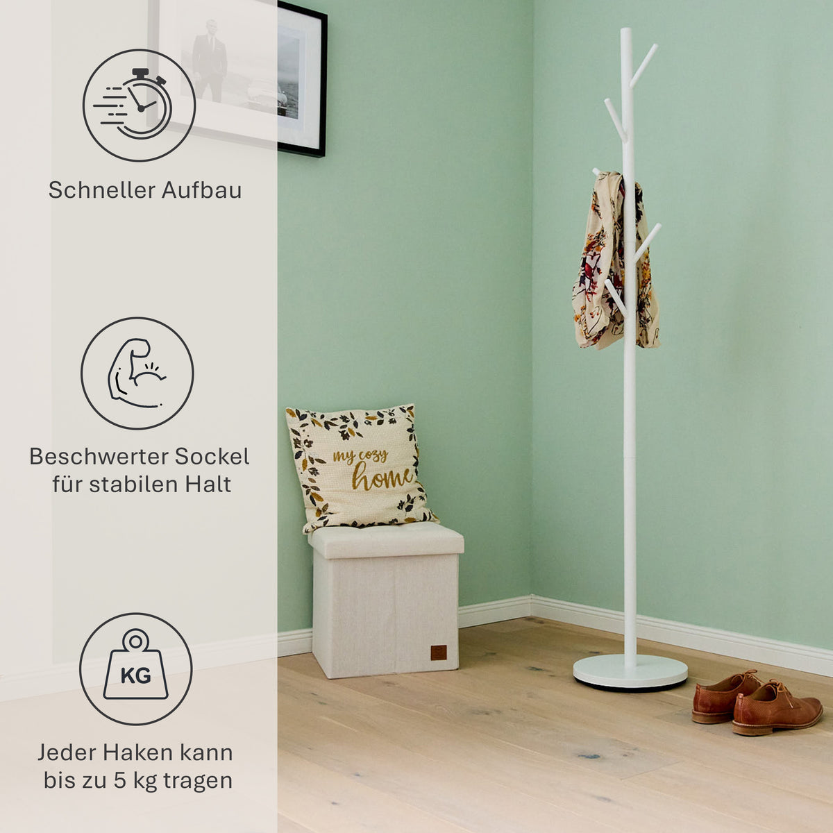 Loft Jackenständer aus Metall, Weiß , 5 Haken