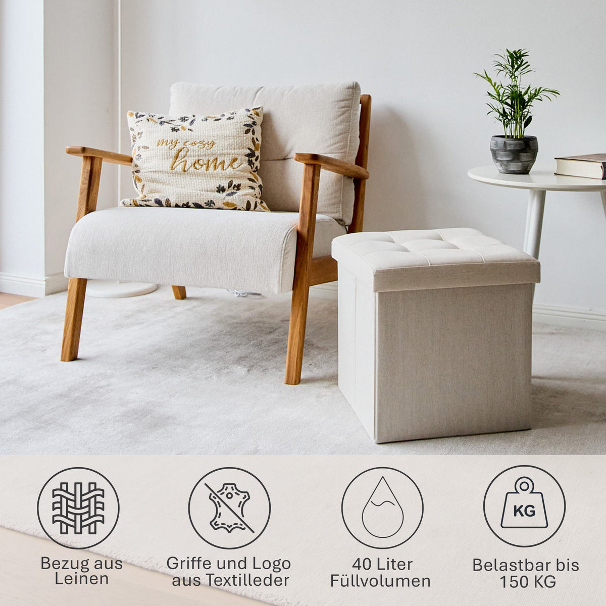 Sitzhocker mit Stauraum, 38x38x38 cm – PREMIUM