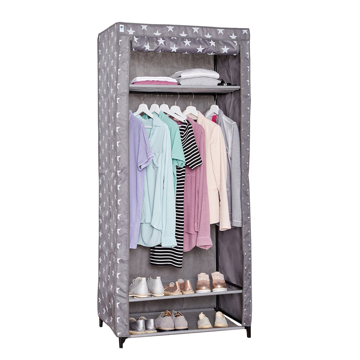 Stoffschrank mit Kleiderstange und Ablagefach, Stern, 80 x 50 x 175 cm