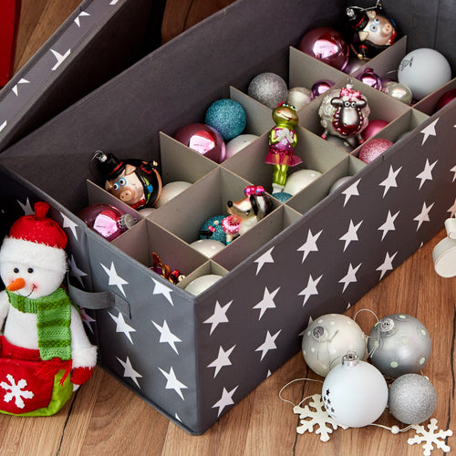 Aufbewahrungsbox für Weihnachtskugeln, Stern, 58x36x25 cm – WEIHNACHTEN [farbe:Grau – Sterne]