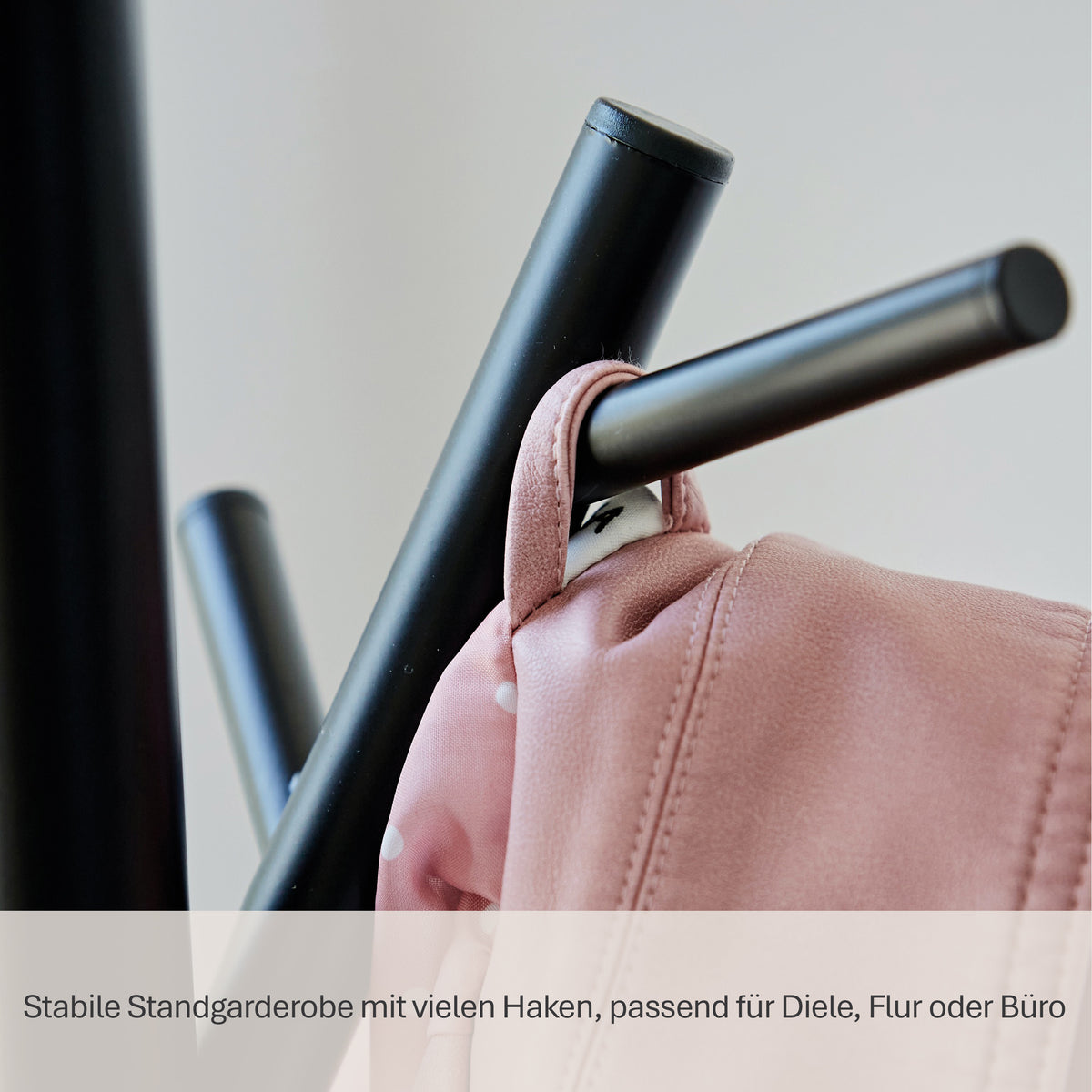 Garderobenständer aus Metall mit 15 Haken, schwarz, Höhe 170 cm