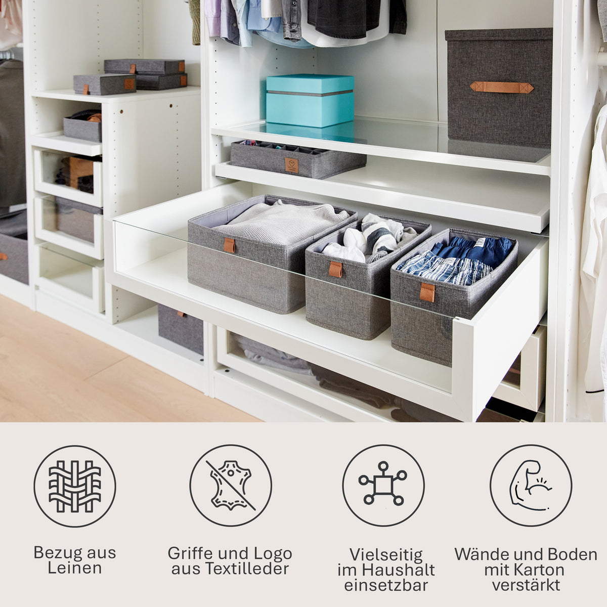 3er Set Aufbewahrungsbox Stoff – PREMIUM