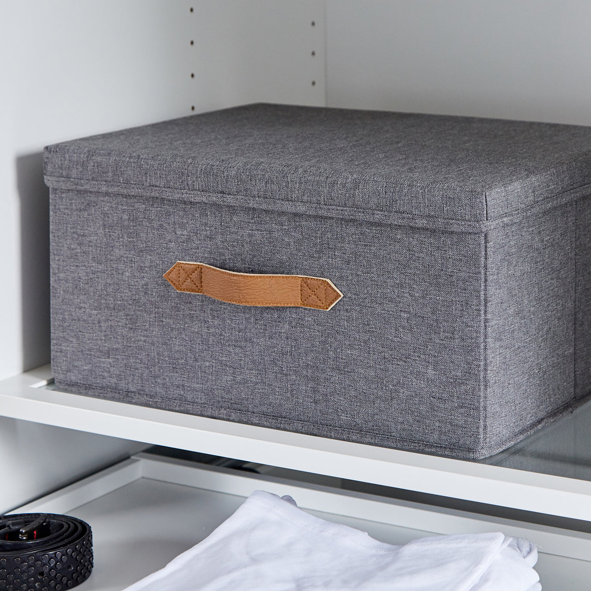 Aufbewahrungsbox Stoff mit Deckel – PREMIUM GRAU