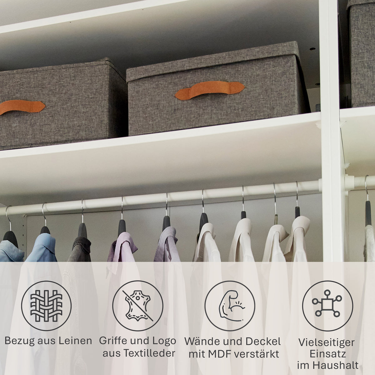 Aufbewahrungsbox Stoff mit Deckel – PREMIUM GRAU