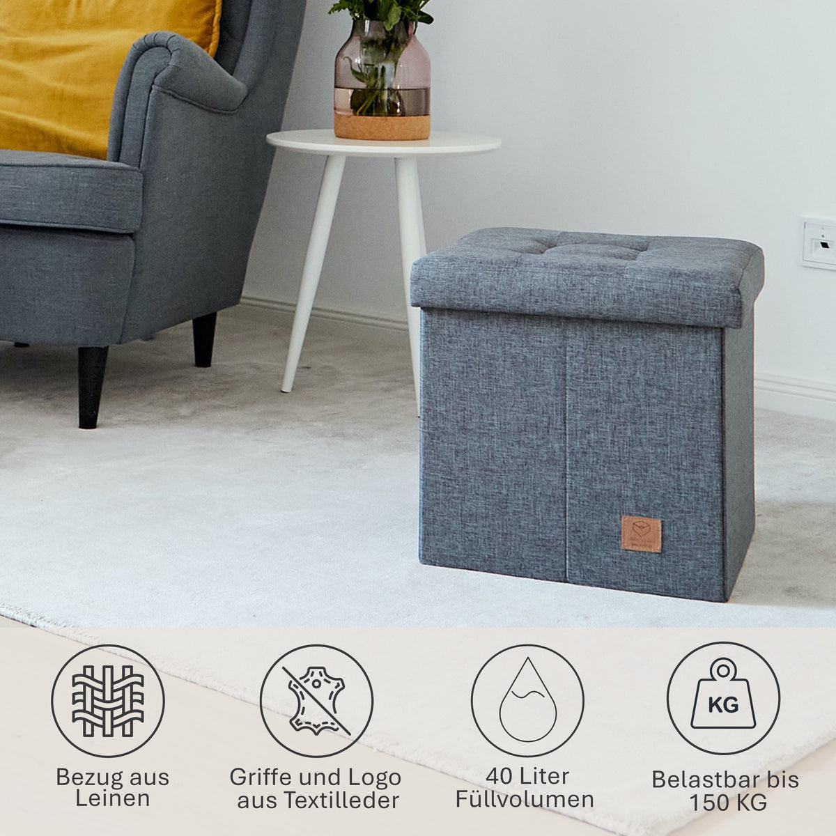 Sitzhocker mit Stauraum, 38x38x38 cm – PREMIUM