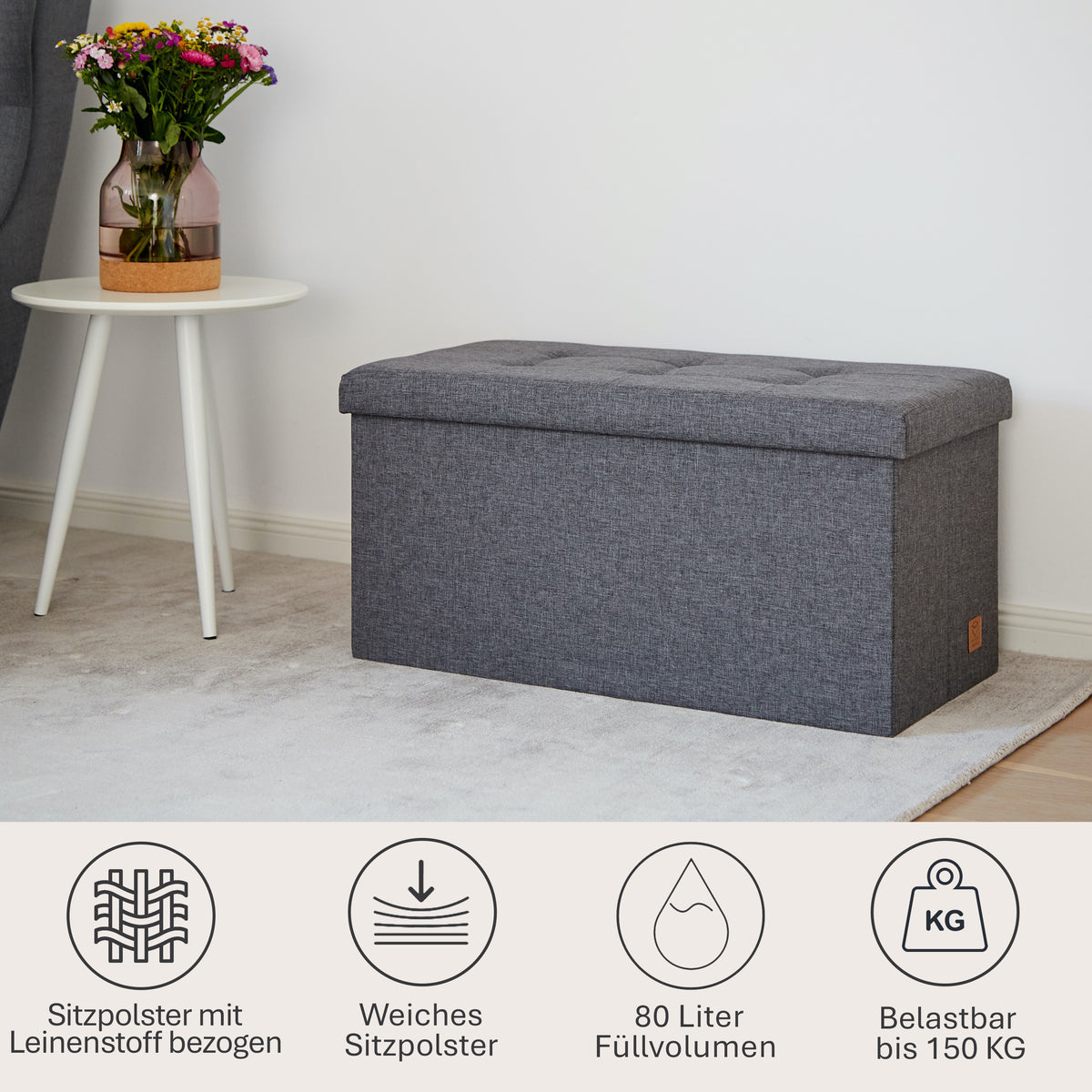 Sitzbank mit Stauraum, 76x38x38 cm – PREMIUM