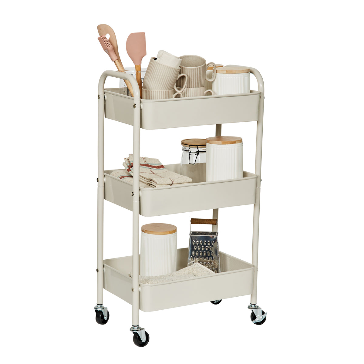 Rollwagen aus Metall, greige, 44x30,5x78 cm
