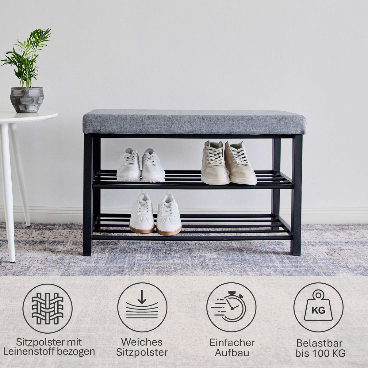 Loft Schuhbank mit Sitzfläche bis ca. 100 kg belastbar, 80 x 31 x 50 cm