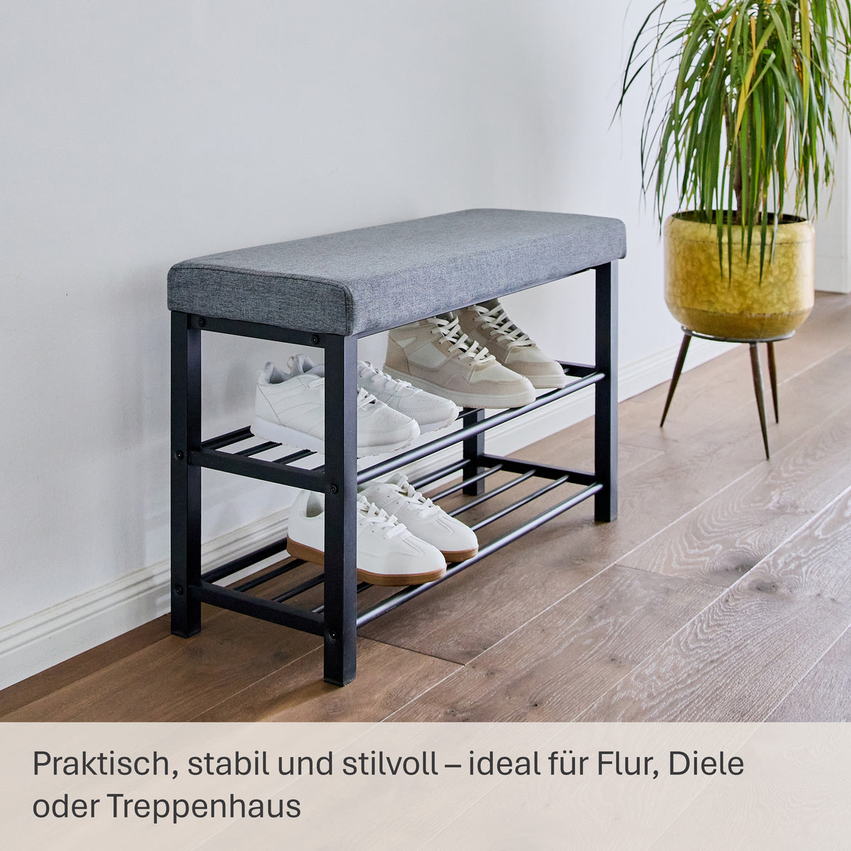 Loft Schuhbank mit Sitzfläche bis ca. 100 kg belastbar, 80 x 31 x 50 cm