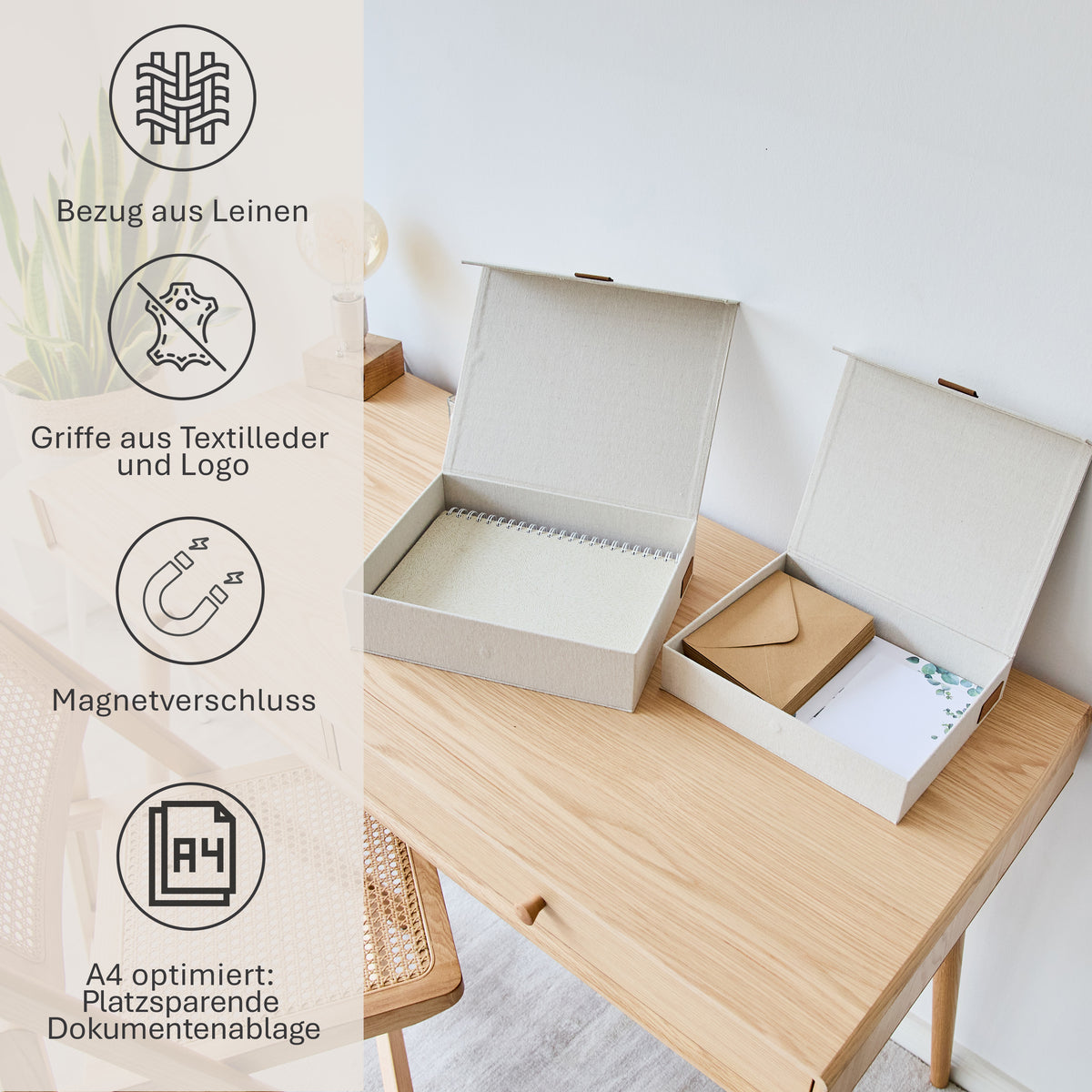 2 Stück Aufbewahrungsboxen für Accessoires mit Klappdeckel – PREMIUM NATUR