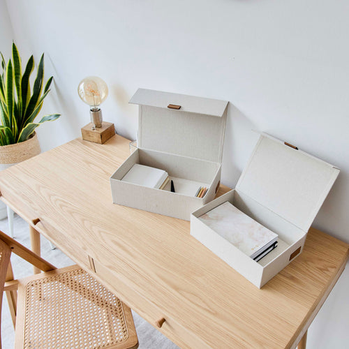 2 Stück Aufbewahrungsboxen für Accessoires mit Klappdeckel – PREMIUM NATUR