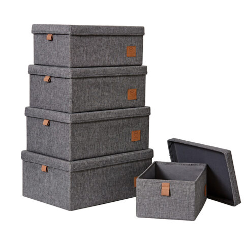 Premium 5er Set Aufbewahrungsboxen mit Holz verstärkt grau