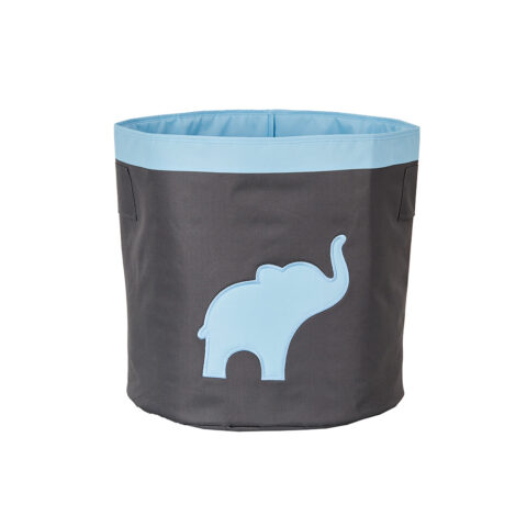 Wäschekorb rund mit Griffen grau mit blauen Elefant