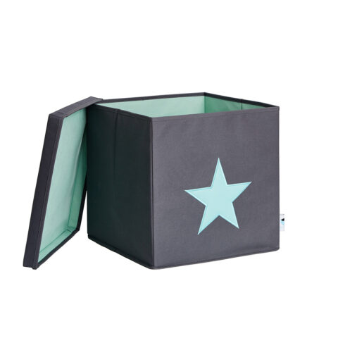 Aufbewahrungsbox grau mit Stern türkis