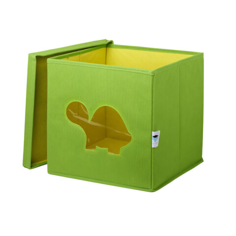 Spielzeugbox mit Deckel und Sichtfenster, grün mit Schildkröte